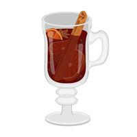 image of red wine mulled wine in a glass mug. Image of alcoholic cocktail of wine with anise, ginger and oranges with cinnamon. vector