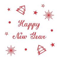 Greeting card with Christmas trees and snowflakes for the New Year. template with text for packaging, postcards and banners. Calligraphic inscription with Happy New Year. vector