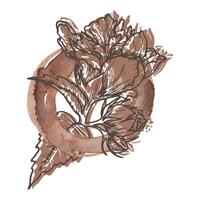 Floral arrangement in the 2025 color of the year Mocha Mousse. Hand drawn outline flower with watercolor stain and warm brown tone. Perfect for creating trendy graphic resource and designs. vector