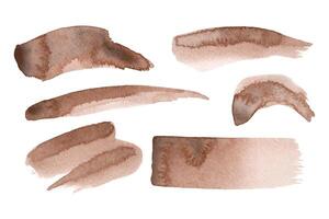 Set of watercolor brushstroke in the 2025 color of the year Mocha Mousse. Hand drawn textured template with elegant warm brown tone. Perfect for creating trendy graphic resource and trendy designs. vector
