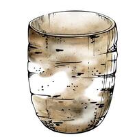 Ceramic cup mug raku, beige color clay for hobby, handmade, drink. Hand drawn in watercolor and ink. Isolated illustration pottery shop logo, art class, print, website, restaurant cafe menu, booklet. vector