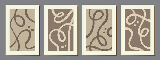Set of stylish templates with organic abstract shapes and lines in nude colors. Pastel background in minimalist style. vector