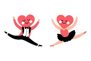 Couple of Heart Shaped Dancing Characters in Costumes isolate on white vector