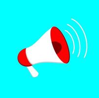 A red and white megaphone on a blue background vector
