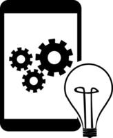 A smartphone with gears and a light bulb vector