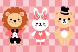 Adorable Dressed Lion Rabbit Bear Characters vector