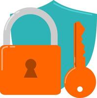 An orange padlock and key are shown next to a shield vector