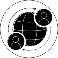 A black and white image of a globe with two people vector