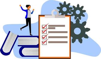 A man is standing next to a checklist and books vector