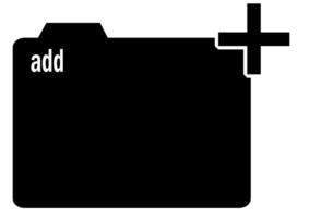 A black and white icon of a folder with the word add on it vector