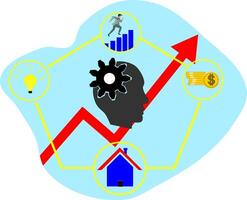 A person's head is surrounded by icons and a house vector