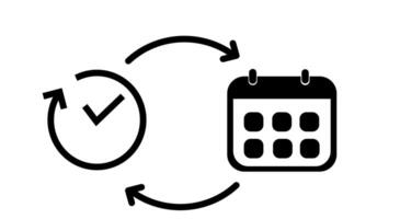 A calendar icon with a clock and a calendar vector
