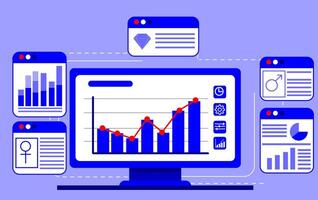 A computer screen with graphs and charts on it vector