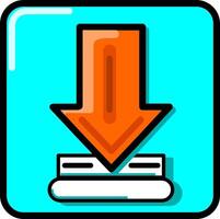 Downloader icon with an orange arrow pointing down vector