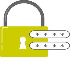 A yellow padlock with four keys on it vector