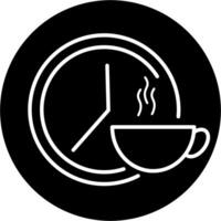 A black and white icon of a cup of coffee and a clock vector