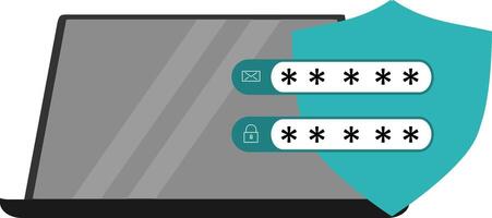 A laptop with a shield and a keypad vector