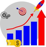 A red arrow is pointing up and a dollar sign is next to it vector