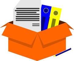 A box with a file and a pen vector