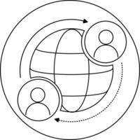 A circle with two people on it and a globe vector