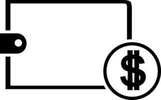 A black and white image of a wallet with a dollar sign vector