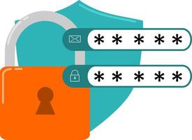 An orange padlock with a keypad and four keys vector