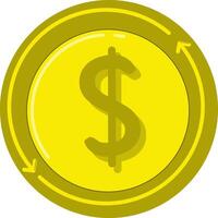 A yellow dollar coin with a dollar sign on it vector