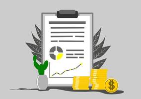 A clipboard with a paper with a chart and money vector