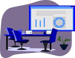 A meeting room with two chairs and a computer screen vector