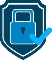 A blue shield with a lock and tick vector