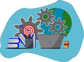 A laptop with gears and a target on it vector