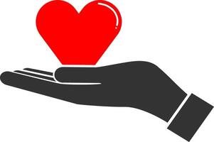 A hand holding a red heart in the palm vector