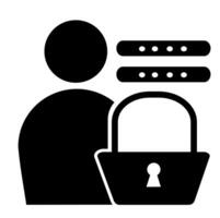 A black and white icon of a person holding a lock vector