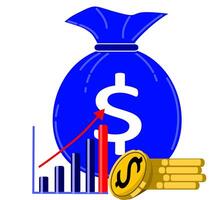 A blue bag with a dollar sign and a graph vector