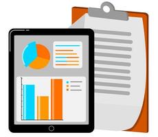 Tablet and clipboard with bar graph vector