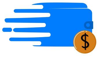 A blue wallet with a dollar coin on it vector