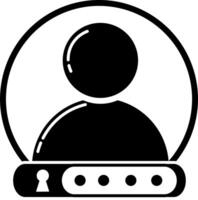 A black and white icon of a person with a key vector