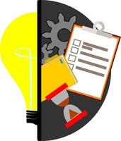 A light bulb with a clipboard and a clock vector
