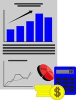 A chart with a bar graph and a calculator vector