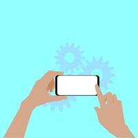 Hands holding a smartphone with a blank screen vector