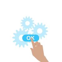 Hand pressing ok button on white background vector