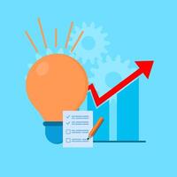 An illustration of a light bulb with a pen and paper vector