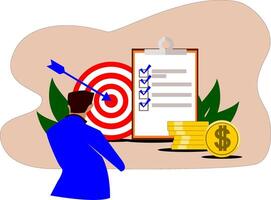 A man in a suit is holding a target and a check list vector