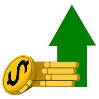 A green arrow and a stack of coins vector