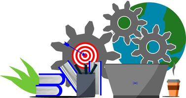 A globe, books, and a book with gears vector
