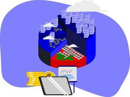 A computer screen with a laptop and a stack of money vector