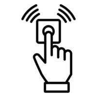 Doorbell icon with finger pressing button and signal waves. Editable stroke. vector