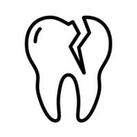 Broken tooth icon with crack design. Editable stroke. vector