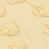 Editable Outline Style Roasted Turkey Vectorized Illustration in Various Positions as Seamless Pattern for Creating Background of Thanksgiving Day Related Design vector
