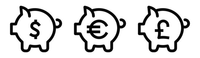 Three piggy banks with the euro symbol and pound sign vector